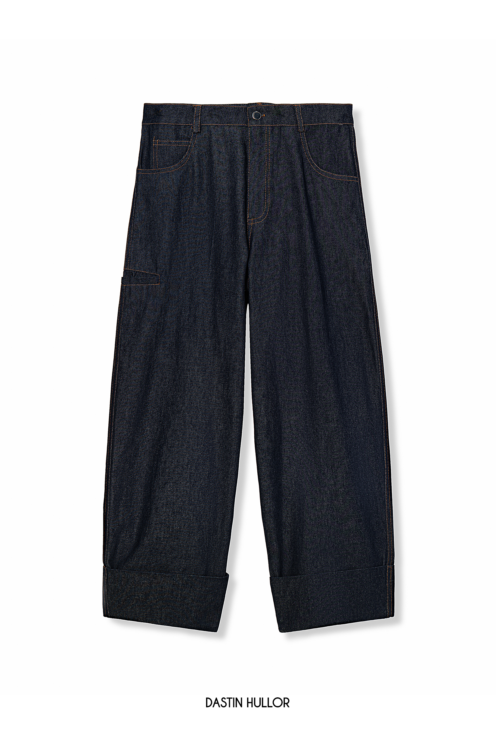 RAW DENIM CUFFED STRAIGHT JEANS