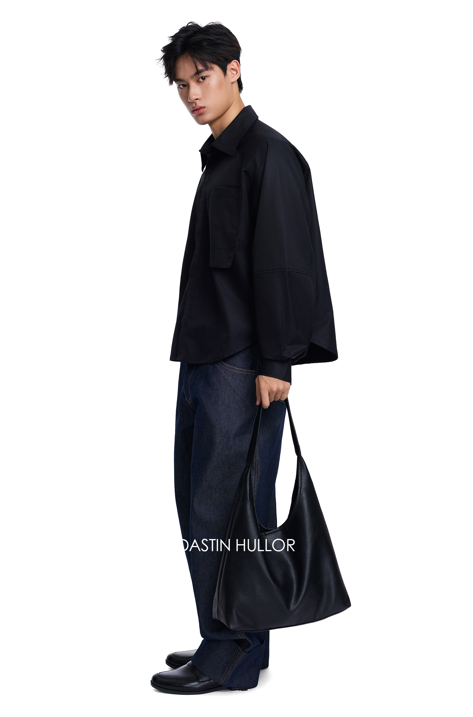 RAW DENIM CUFFED STRAIGHT JEANS - ảnh 4